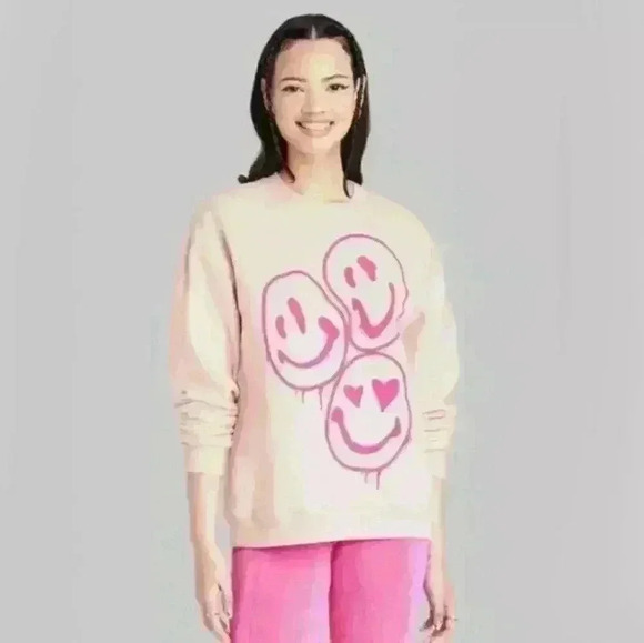 Wild Fable Sweatshirt Blush Pink Smiley Face - Picture 1 of 5